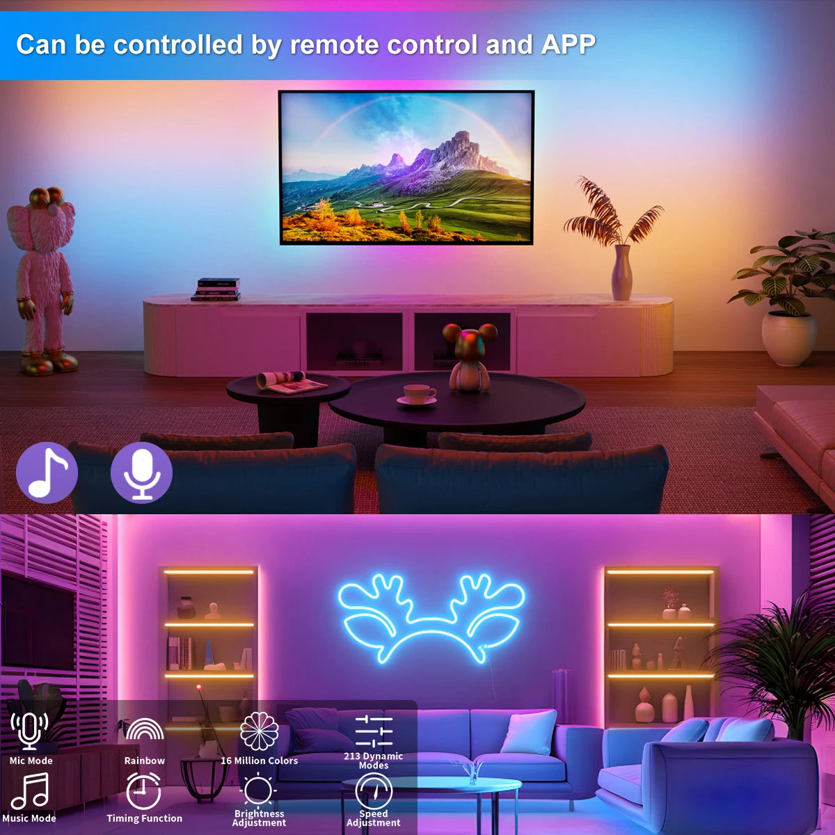 RGB Neon Rope Lights, USB LED Strip Light 1M 2M 3M 5M