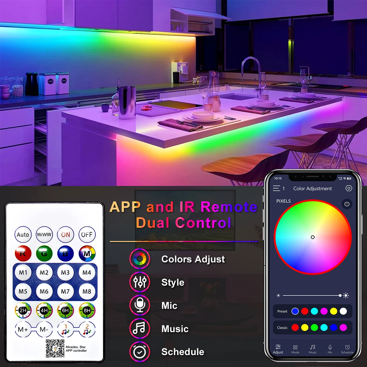 RGB Neon Rope Lights, USB LED Strip Light 1M 2M 3M 5M
