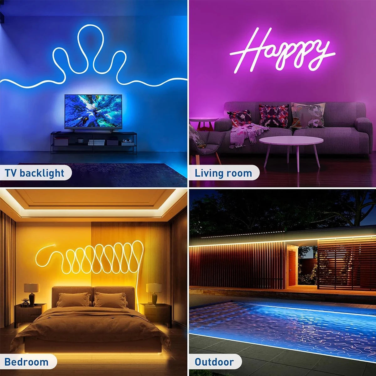 RGB Neon Rope Lights, USB LED Strip Light 1M 2M 3M 5M